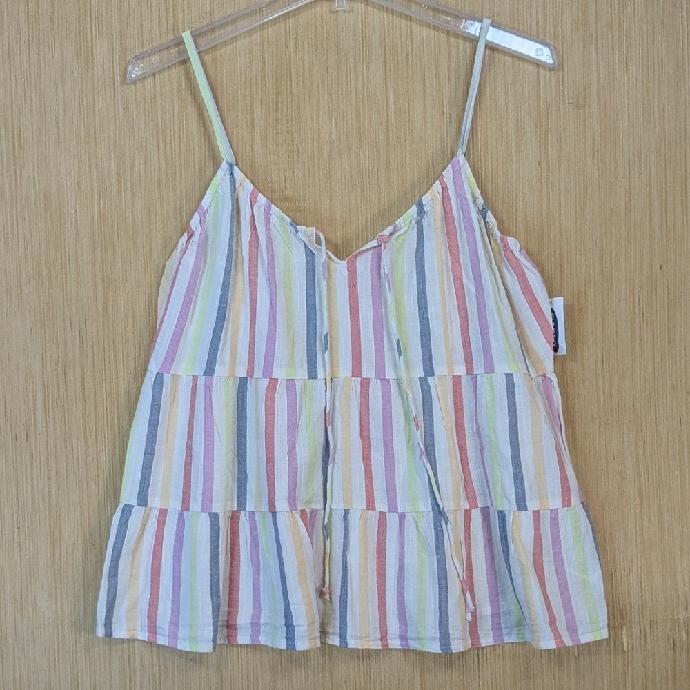 Old Navy Women Pastel Striped Tiered Cami Tank Top Cotton Linen Blend Small NWT